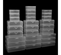 Ensemble de 28 boîtes de rangement transparentes avec couvercles à clipser, empilables – 3 tailles (5,6 x 4,3 x 2,2 / 9 x 6 x 3 / 11,2 x 8,2 x 2,8 cm), contenances de 30/120/160 ml