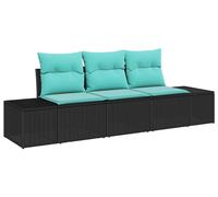 Ensemble de 3 assises de jardin vidaXL, en résine tressée noire et turquoise