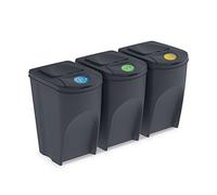 Ensemble DE 3 bacs de Recyclage PROSPERPLAST 105L Plastique SORTIBOX Anthracite Couleur