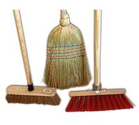 Ensemble de 3 balais d'extérieur | Cantonnier brosse PVC 32 cm | Fibres de coco naturel 29 cm | Paille de riz 35 cm | Manches bois | Kibros 3LOTBb