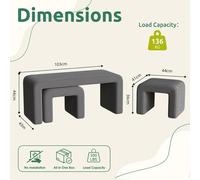 Ensemble de 3 bancs rembourrés – Banc avec 2 repose-pieds – Idéal pour le bout du lit, le couloir ou sous une fenêtre – 103 x 43 x 44 cm – Structure en métal – Empilable pour gagner de la place – Gris