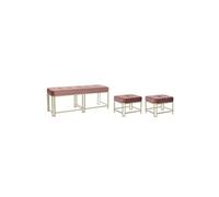 Ensemble de 3 banquettes Coffres en mtal et velours coloris rose --