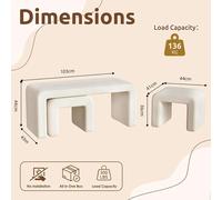 Ensemble de 3 banquettes rembourrées - Banc de lit/banquette d'entrée/ottomane - Avec 2 repose-pieds - Structure en métal - 103 x 43 x 44 cm - Beige