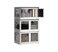HOMCOM Boîtes de rangement pliables et empilables 69L en plastique, caisses rangement 3 cubes avec couvercle et 4 roulettes, accès à 5 côtés, pour jouets et livres, blanc
