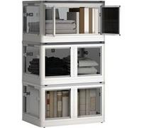 HOMCOM Boîtes de rangement pliables et empilables 69L en plastique, caisses rangement 3 cubes avec couvercle et 4 roulettes, accès à 5 côtés, pour jouets et livres, blanc