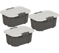 Ensemble de 3 boîtes de rangement Ibzoa®, dimensions : 34 x 24,3 x 15,6 cm – Fabriquées en PP (sans BPA), avec couvercle en velours, couleur gris foncé, empilables, fermeture à clip