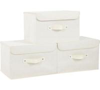 Ensemble de 3 boîtes de rangement pliables avec couvercle et poignée, en carton avec revêtement en lin, dimensions : 26×20×17 / 33×23×20 / 38×25×25 cm, couleurs : gris/beige/tissu non tissé