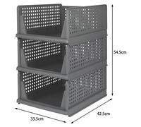 Ensemble de 3 boîtes de rangement pour vêtements - Boîtes pliables et empilables pour placard - Organisateur de tiroirs, taille L - Plastique PET+PE - Gris