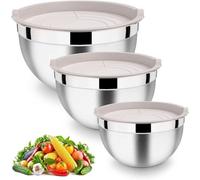 Ensemble de 3 bols mélangeurs en acier inoxydable Ibzoa® – 1,5 / 2,7 / 4,5 L, avec couvercles hermétiques, empilables, et adaptés au lave-vaisselle, pour la pâtisserie et la cuisine
