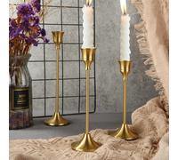 Ensemble de 3 bougeoirs de table vintage élégants en métal et aluminium, adaptés à l'anniversaire de mariage, à la décoration de la maison et de l'hôtel golden