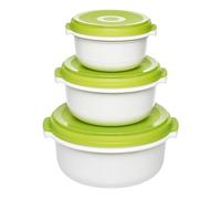 Ensemble de 3 contenants alimentaires ronds EMSA 509741 : 500ml, 1000ml, 1500ml, PP Vert/Blanc, couvercles, compatible lave-vaisselle/congélateur/micro-ondes.