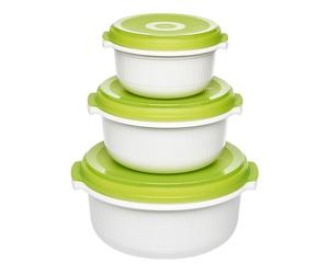 Ensemble de 3 contenants alimentaires ronds EMSA 509741 : 500ml, 1000ml, 1500ml, PP Vert/Blanc, couvercles, compatible lave-vaisselle/congélateur/micro-ondes.