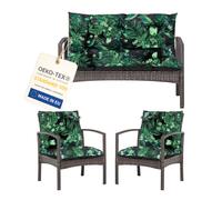 Ensemble de 3 coussins de salon en palettes, coussins d'assise d'extérieur pour meubles en rotin, 2 coussins de chaise + 1 coussin de banc, feuilles vertes