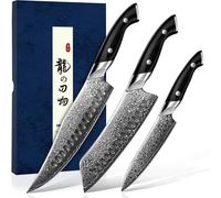 Ensemble de 3 couteaux damas japonais, en acier VG-10, avec manche en G10