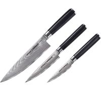 Ensemble de 3 couteaux Samura en acier damassé, 9/12,5/20 cm, argent/noir