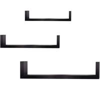 Ensemble de 3 étagères murales rétro en forme de U | Noir | Dimensions : 26x6x9,7 cm, 34x7,5x9,7 cm, 42x9x9,7 cm