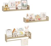Ensemble de 3 étagères pour livres pour enfants, en bois massif, de couleur bois, dimensions : 60 x 14 x 15 cm