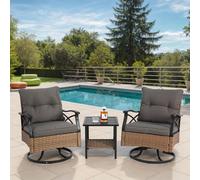 Ensemble de 3 fauteuils à bascule pivotants d'extérieur avec 1 table et 2 fauteuils à bascule Supportant jusqu'à 350 lb Mobilier d'extérieur en osier brun Ensemble de salon de patio