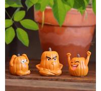 Ensemble De 3 Figurines Citrouille Résine Pour Terrarium DIY Jardin | Expressions Peintes À pour la Main Taille Compacte Adapté Aux Jardinières Paysages Miniatures