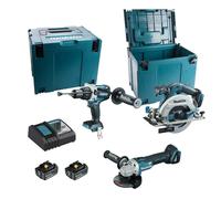 Ensemble de 3 machines 18 V LXT - Perceuse DHP481 + Meuleuse DGA506 + Scie DHS680 -MAKITA - 2 batteries 18V 5Ah + chargeur rapide + 2 MACPAK - DLX3095PTJ