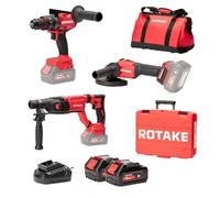 Ensemble de 3 machines ROTAKE 18V - Perceuse visseuse à percussion D2H-50D + Meuleuse G1-125 + Perforateur 8902 + 2 batteries 18V 5