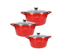 Cheffinger Marmites Cf-Diac03 3 pièces 20/24/28 cm motif diamant, poignées et couvercles Rouge