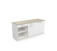 Ensemble de 3 meubles bas de cuisine avec plan de travail couleur chêne / blanc mat - Largeur 180 x Profondeur 60 x Hauteur 85,2 cm