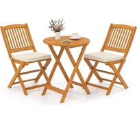 ensemble de 3 meubles de jardin en acacia pliable Table ronde 2 chaises Coussin Beige