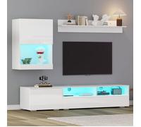 Ensemble de 3 meubles de salon brillants avec LED, meuble TV bas, étagère murale, vitrine suspendue ou debout, meuble de salon