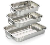 Ensemble de 3 moules pour gratins et plats, marque Unyqoos®, en acier inoxydable, avec poignées pliables, résistants jusqu'à 230°C, couleur argent : 36×27×6 / 31×23×6 / 27×20×6 cm, pour four