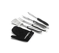 CUISINART Ensemble 3 Outils BBQ avec Gant, Spatule, Fourchette, Pinces en Acier Inoxydable à Long Manche, Gant résistant à la Chaleur Inclus (Noir)