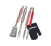 Cuisinart Ensemble 3 Outils BBQ avec Gant | Spatule, Fourchette, Pinces en Acier Inoxydable à Long Manche | Gant résistant à la Chaleur Inclus (Noir) (Rouge EU)