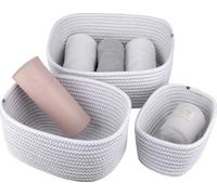 Ensemble de 3 paniers de rangement tressés en corde de coton, dimensions : L30x22x14 cm / M25x18x13 cm / S20x15x11 cm, avec poignées de transport, pour étagères et chambres d'enfants