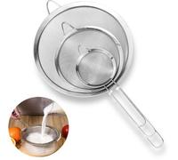 Ensemble de 3 passoirs de cuisine en acier inoxydable Unyqoos®, à mailles fines, de diamètre 7/12/18 cm, avec poignées renforcées, adaptés au lave-vaisselle – pour tamiser la farine et rincer les légu