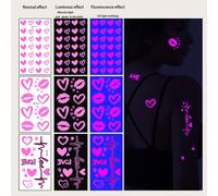 (ensemble De 3 Photos) Autocollants De Tatouage D'amour Fluorescents Lumineux, Tatouages Personnalisés Frais, Imperméables, Durables Et Simulés, Autocollants De Tatouage Sexy Pour Hommes Et Femmes Pol