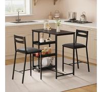 Ensemble de 3 pièces comprenant un bar, une table et des chaises - Ensemble de salle à manger - Hauteur bar - 3 compartiments de rangement - Rangement à vin - Tabourets rembourrés - Gain de place - No