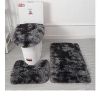 Ensemble de 3 pièces comprenant un tapis de bain antidérapant à la texture duveteuse, aux contours en forme de U,