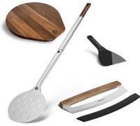 Ensemble de 3 pièces : pelle à pizza, raclette à pâte et plaque à pizza, en bois d'acacia, 49,5 cm