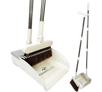 Ensemble de 3 pièces Unyqoos® : pelle à balai avec manche long, balai avec manche et balai à main en bois, pelle rotative avec grattoir en caoutchouc, gain de place pour un usage domestique