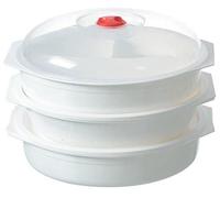 Ensemble de 3 plats pour micro-ondes MVSR avec couvercle, assiettes pour micro-ondes, sans BPA, lavables au lave-vaisselle, adaptés au congélateur, 3 L, blanc/transparent
