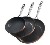 Ensemble de 3 poêles à frire en aluminium 200, 270 et 300 mm, manche gris patiné