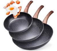 Vilde | Set de 3 poêles - Poêle à frire 20/24/28cm - Poêle à induction avec revêtement anti-adhésif - BLACK&WOOD