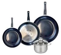 ELO 9740450 Batterie de cuisine 4 pièces, Ensemble de 3 Poêles de cuisson 20, 24 et 28 cm et 1 faitout 14 cm Elo Prima Brillant, inox, induction, Noir Absolu