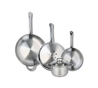 Elo Batterie cuisine 3 poêles 24/28/32 cm et faitout 16 cm | Cuisson complète en un lot, 3 poêles et 1 faitout, Inox sans revêtement, 24 28 32 cm, Induction four lave vaisselle