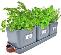 Ensemble de 3 pots de fleurs en métal avec poignées en cuir, idéal pour les herbes aromatiques, les plantes et les fleurs, gris foncé
