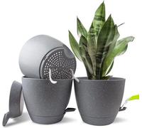 Ensemble de 3 pots de fleurs en plastique auto-arrosants Unyqoos®, diamètre 15 cm, avec sous-coupe et bec verseur, système d'arrosage par mèches – pour intérieur et extérieur