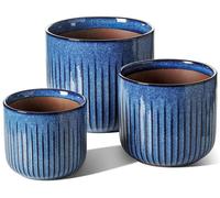 Ensemble de 3 pots en céramique, couleur bleu océan, de diamètres 21 cm, 17 cm et 14 cm, avec trou de drainage