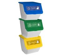 Ensemble de 3 poubelles avec couvercles pour le verre, le papier et le plastique