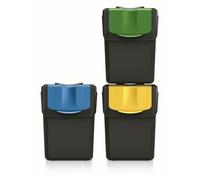 Lot de 3 poubelles KEDEN SORTIBOX 100% plastique recyclé, noir, 60L