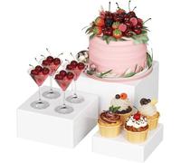 Ensemble de 3 présentoirs à gâteaux Unyqoos® en plastique, de différentes tailles pour une présentation échelonnée (20×20×12,8 / 17,7×17,7×9 / 15,5×15,5×5 cm), idéal pour les mariages et les anniversa